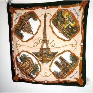 Vintage Square Scarf Wrap Souvenir de Paris France Eiffel Tower Versailles 25”